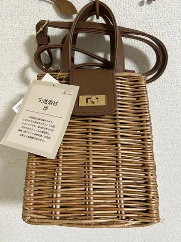 천연 소재 바스켓백 브라운 미사용 새상품