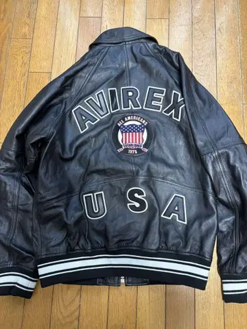 AVIREX 블랙 버시티 가죽 자켓 XL