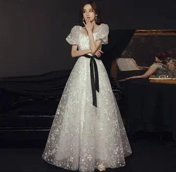 웨딩 드레스 꽃무늬 쉬폰 패스 슬리브 드레스 파티