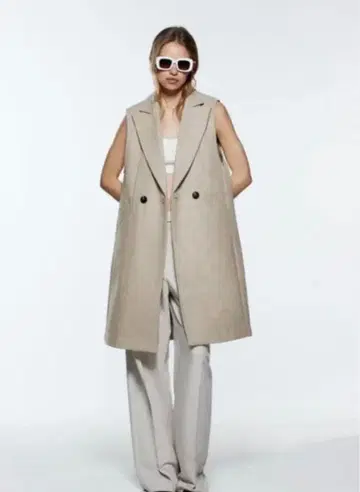 ZARA 더블 브레스트 소프트 베스트 롱 베스트 XS