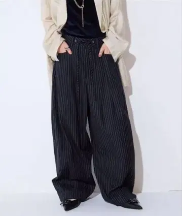 jeanasis 스트라이프 네이비 와이드 팬츠