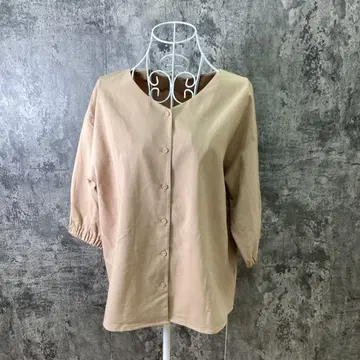 grove 5부 소매 V넥 블라우스 노카라 벨트 카멜(L)