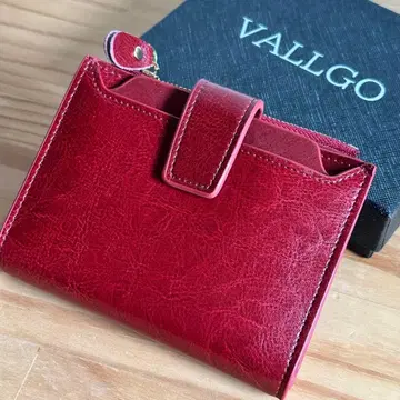 VALLGO 가죽 여성용 접이식 지갑 톤 다운된 레드 미사용 새상품