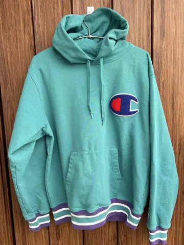 Champion 라인 리브 후드티 아쿠아 XL 속기모