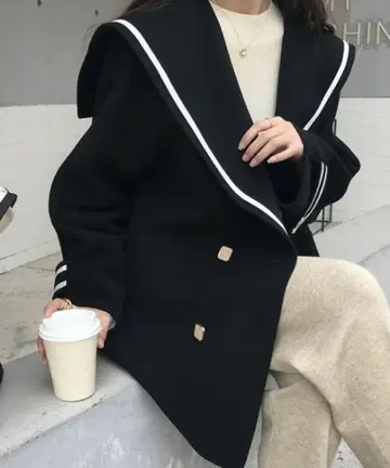 세일러 카라 코트 더블 버튼 한국 걸리시 프렌치 걸리시 OW