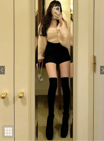 블랙 스웨이드 니하이 부츠 하이힐