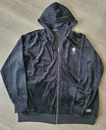 5L Re:Roen 로엔 스컬 엠블럼 자수 벨로아 후드티 블랙