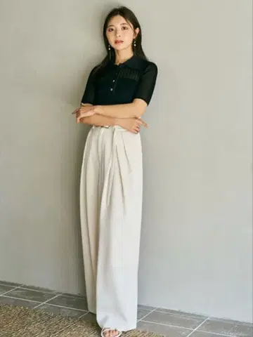 FRAY I.D 내로우 벨트 하이웨스트 와이드 팬츠 / 워셔블 접촉 냉감