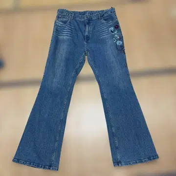 부츠컷 데님 자수 포함 데님 블루 빅 사이즈 W84