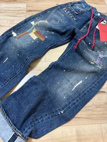 DENIMDUNGAREE 자수 페인트 날림 데님 팬츠