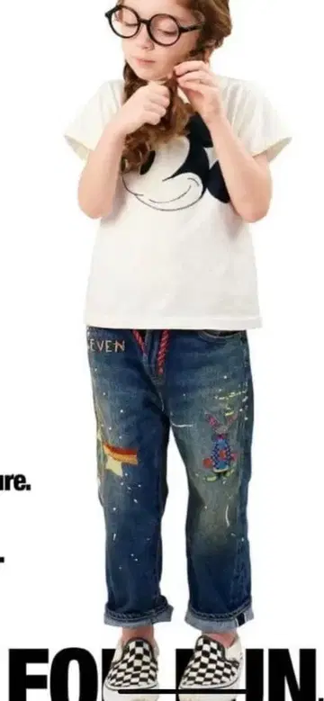 DENIMDUNGAREE 자수 페인트 날림 데님 팬츠