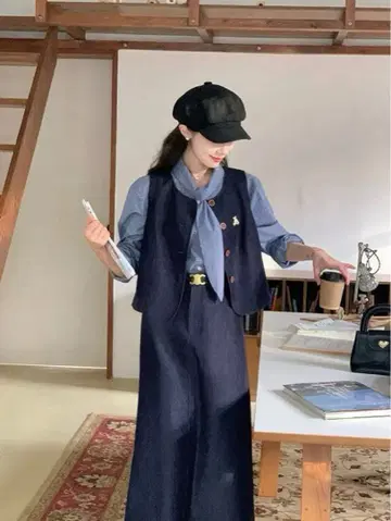 네이비 데님 셋업