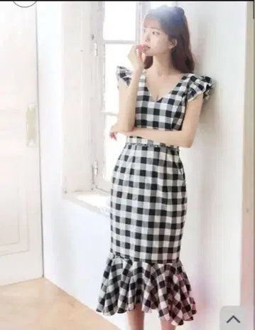 슬리브리스 블랙 화이트 체크 원피스 M 사이즈