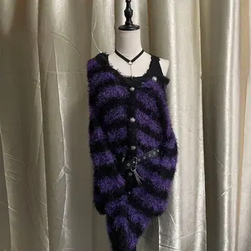 샤기 가디건 보더 무늬 고스로리 펑크 다크 코켓