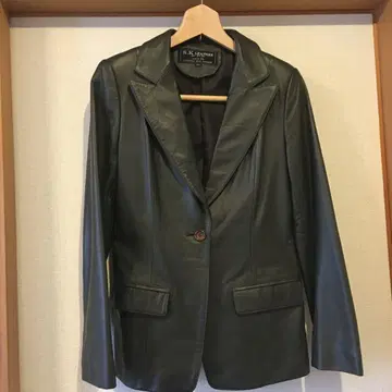 다크 그린 가죽 테일러드 자켓