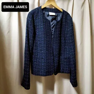 EMMA JAMES 에마제임스 트위드 자켓 노카라 네이비