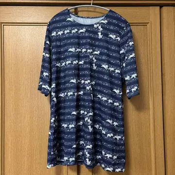 음표와 꽃무늬 네이비 반팔 T셔츠 L 사이즈