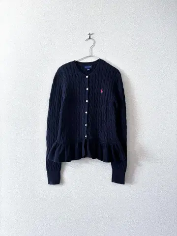 랄프 로렌 케이블 짜임 가디건 페플럼 네이비 160