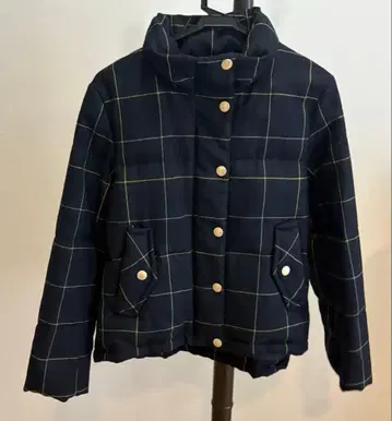 BLUE LABEL 체크 무늬 다운 자켓 후드 부착