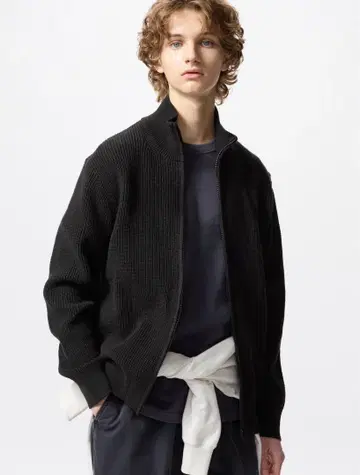 UNIQLO 유니클로 미들 게이지 풀 집업 스웨터 남성용 XL 블랙