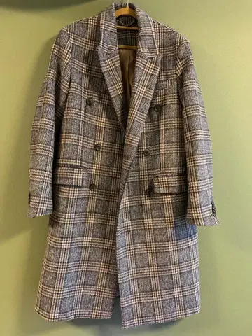 TOPMAN 체크 무늬 더블 브레스트 롱 코트