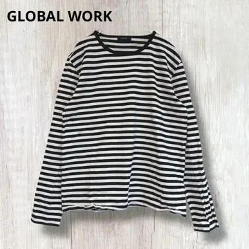 [ 글로벌 워크 ] 긴팔 보더 T셔츠 티셔츠 상의 화이트 블랙 L