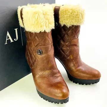 아르마니진스 가죽 부츠 38 약 24cm 퍼 포함 퀼팅