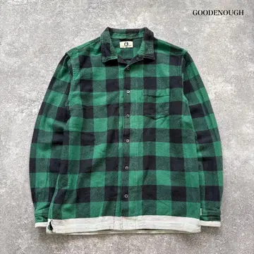 [ GOODENOUGH ] 버팔로 체크 오픈 카라 플란넬 셔츠 XL
