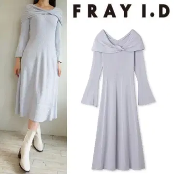 FRAY I.D 프레이 아이디 드레이프 넥 리브 니트 원피스 라이트 블루