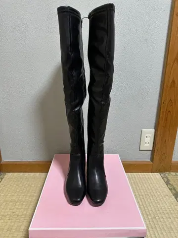 블랙 롱 부츠 사이드 지퍼 슬림