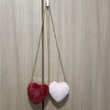 퍼 하트형 숄더백 빨간색과 핑크