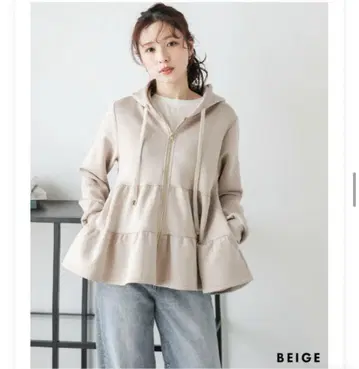 [ 미사용 새상품 ] 라 티어드 지퍼 후드티 베이지