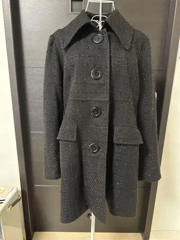 블랙 라메 믹스 트위드풍 롱 코트