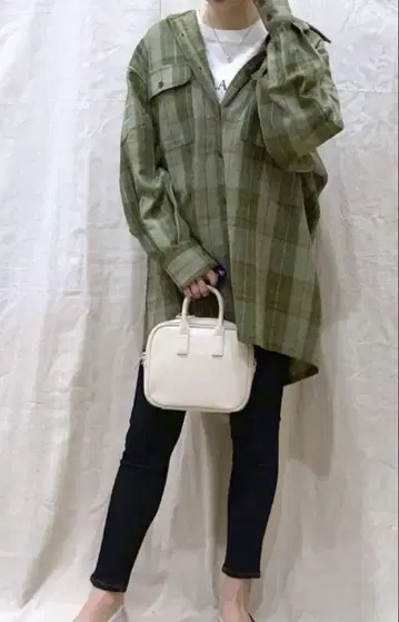 LOWRYS FARM 헤링본 체크 셔츠/카키 F