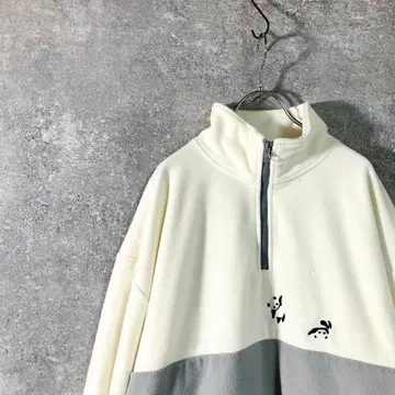 graniph 하프 지퍼 플리스 팬더 박 자수 화이트 그레이