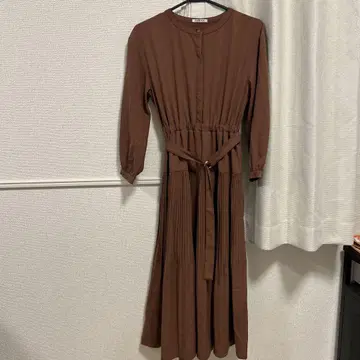 브라운 롱 원피스 허리 리본 포함
