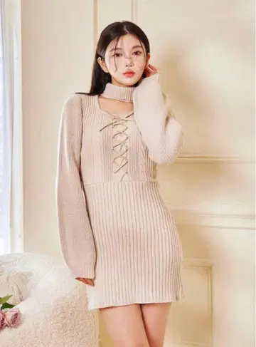 darich 레이스업 케이블 니트 미니 원피스
