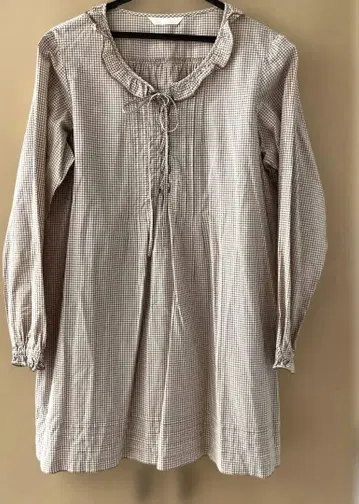 핑크하우스 깅엄 체크 브라운 튜닉 블라우스