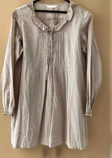 핑크하우스 깅엄 체크 브라운 튜닉 블라우스