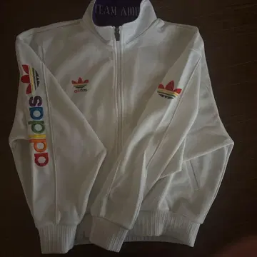 아디다스 저리 화이트 레인보우 컬러 로고 자켓
