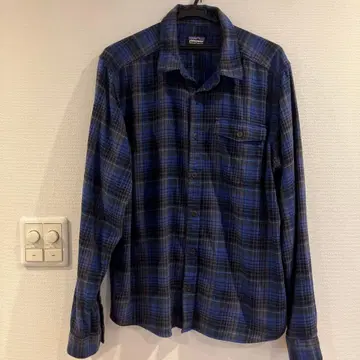 patagonia 오가닉 코튼 M 블루 계열 체크 플란넬 셔츠