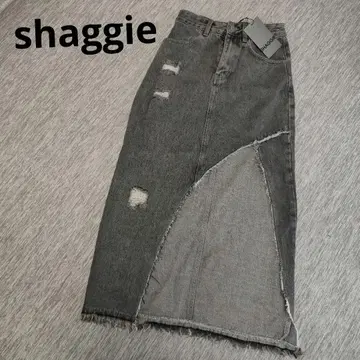 shaggie 데미지 깊은 슬릿 데님 롱 스커트