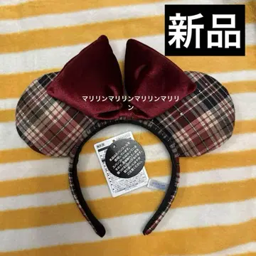 새상품 미키 귀 머리띠 체크 무늬