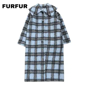 FURFUR 체크 무늬 롱 코트