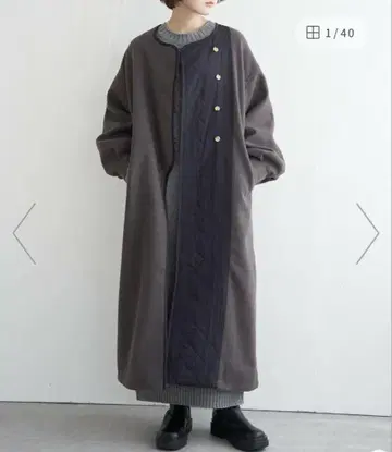 노치 아지메 퀼팅 배색 코트 M 사이즈 브라운
