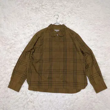 마가렛호웰 실크 코튼 체크 셔츠 둥근 카라