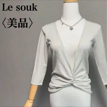 새상품급 Le souk 라메 믹스 크로스 티셔츠 7부 소매 M 그레이