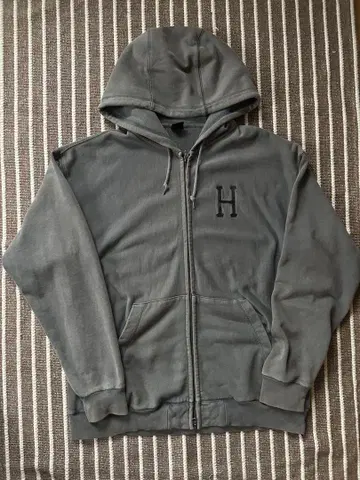 HUF 그레이 집업 후드티 XXL 하프 지퍼 후드티