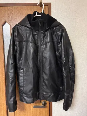 AZUL 후드 부착 가죽 자켓 XL