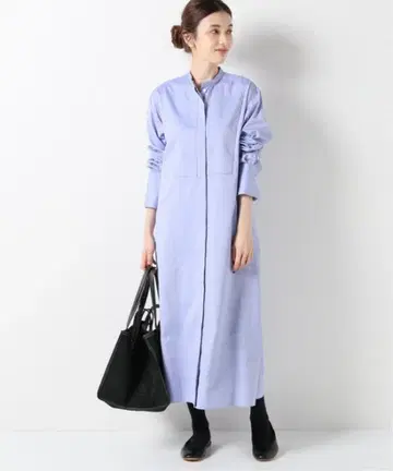 IENA 옥스퍼드 밴드 카라 셔츠 원피스 38 블루